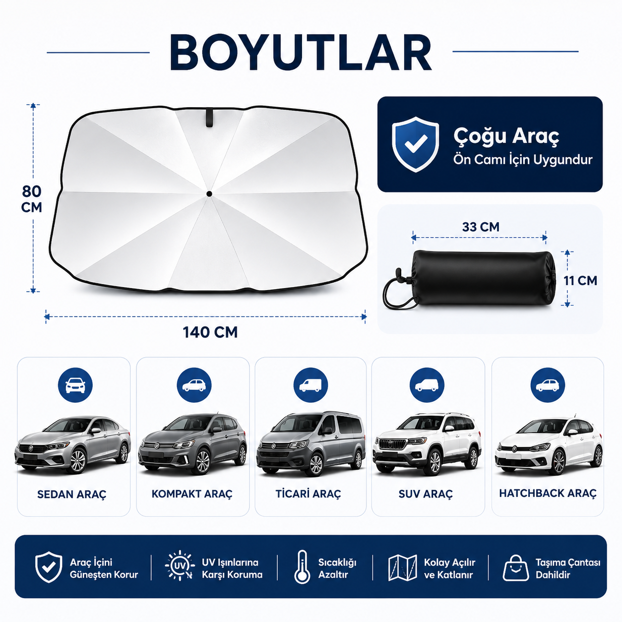 Katlanır Kompakt Oto Güneş Koruyucu